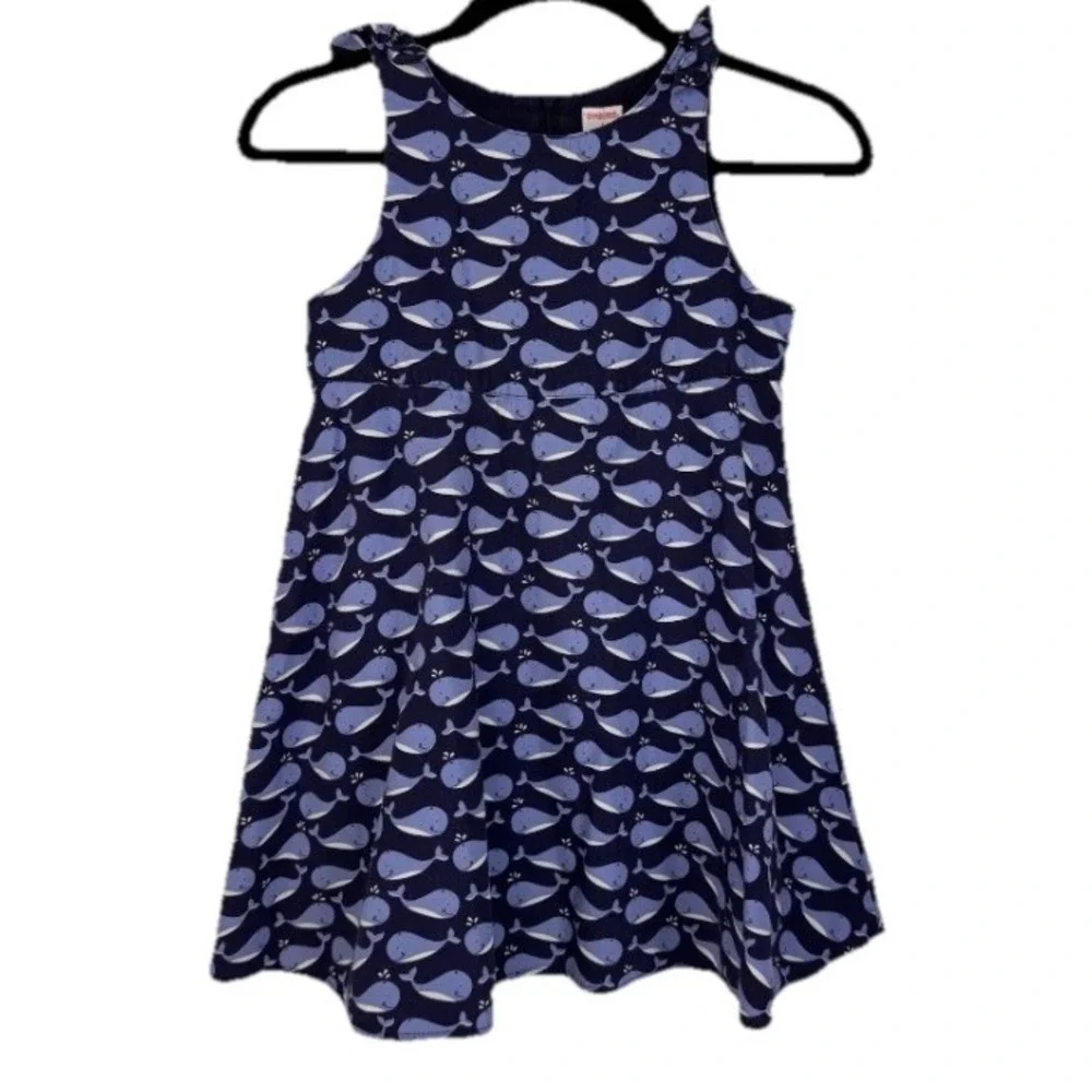 Gymboree Whale Print Dress Girls Size 5 Navy Blue Cotton Sleeveless Vintage 2003